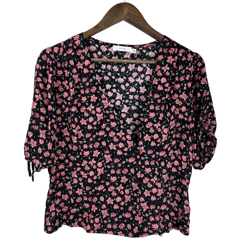 Lush‎ Top Women Large Crop Top Floral Black